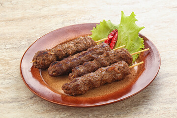 Beef kebab skewer minced meat