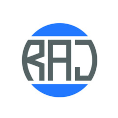 RAJ letter circle shape logo design on white background with black and blue colour. RAJ creative initials letter logo concept. RAJ letter design.
 - obrazy, fototapety, plakaty