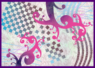 abstract floral ornament background with a collapsing chessboard resembles the bottom of the sea