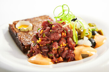 Beef tartare closeup view