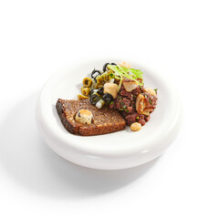 Beef tartare with greenery side view
