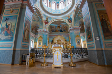 Interior of the ancient Trinity Cathedral of the Staritsa Assumption Monastery. Tver region