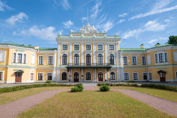 Fototapeta na wymiar Facade of the ancient Imperial Travel Palace on a sunny July day. Tver, Russia