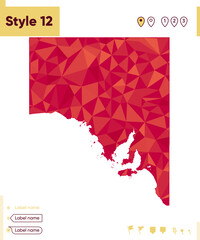 South Australia, Australia - red low poly map, polygonal map. Outline map. Vector illustration.
