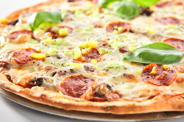 Pizza with Marbled Beef, Ham, Salami and Chorrizo Isolated