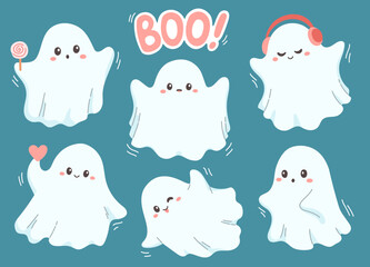 Set of ghosts to Halloween party vector