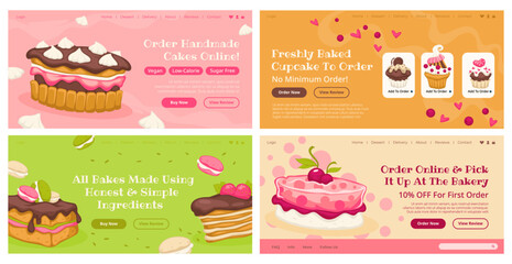 Web banner set with bakery cake advertising