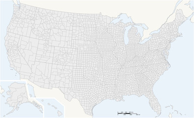 Vector outline map of the states and counties in the United States