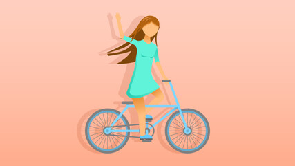 Abstract Flat Girl Doing Exercises Riding A Bike Sport Cartoon People Character Concept Illustration Vector Design Style