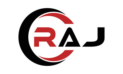 RAJ three letter swoosh logo design vector template | monogram logo | abstract logo | wordmark logo | letter mark logo | business logo | brand logo | flat logo | minimalist logo | text | word | symbol - obrazy, fototapety, plakaty