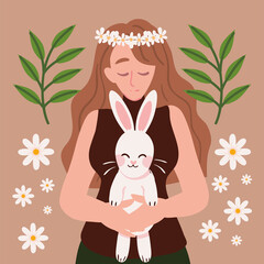 woman with cute bunny