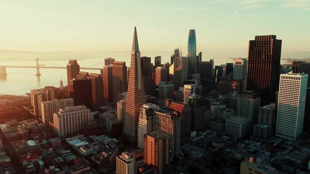 San Francisco city sunrise aerial view