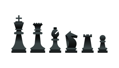 chess black pieces set vector icon