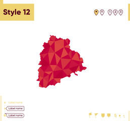 Telangana, India - red low poly map, polygonal map. Outline map. Vector illustration.
