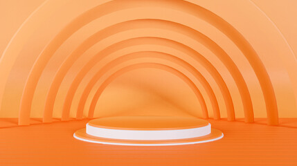 3d illustration podium display with orange and white color