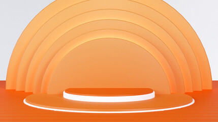 3d illustration podium display with orange and white color