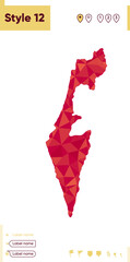 Israel - red low poly map, polygonal map. Outline map. Vector illustration.