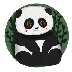 cute chubby panda sitting in bamboo branches