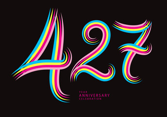427 number design vector, graphic t shirt, 427 years anniversary celebration logotype colorful line,427th birthday logo, Banner template, logo number elements for invitation card, poster, t-shirt.