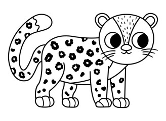 Vector black and white amur leopard icon. Endangered species line illustration. Cute extinct animal. Funny wild animal illustration for kids. Nature protection coloring page.