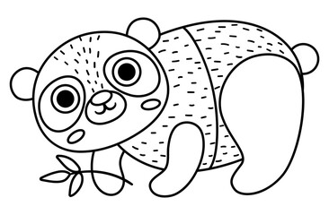 Vector black and white panda bear icon. Endangered species line illustration. Cute extinct animal. Funny wild animal illustration for kids. Nature protection concept or coloring page.