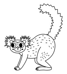 Vector black and white black lemur icon. Endangered species line illustration. Cute extinct animal. Funny wild animal illustration for kids. Nature protection concept or coloring page.