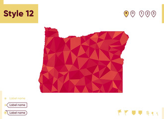 Oregon, USA - red low poly map, polygonal map. Outline map. Vector illustration.