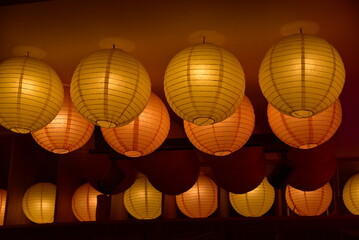 Yellow lanterns as a beautiful ornament in a room
