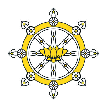 recommend clip art: Dharmachakra line art. Dharma Wheel. Buddhism sacred symbol. Isolated vector illustration