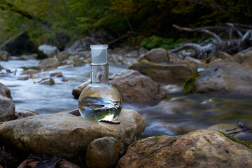 Clean drinking water. Flask with water.