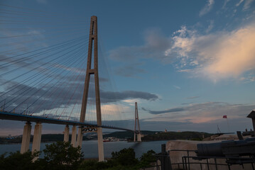 Fototapeta premium Russian bridge across the Eastern Bosphorus Strait in Vladivostok