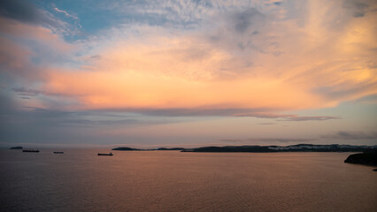Naklejka premium beautiful seascape, sunset sky. Vladivostok 