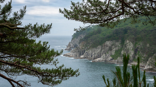 Cape Gamow. Vityaz Bay. Turquoise sea