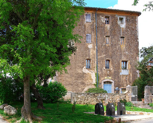 Village of Sillans-la-Cascade in Green Provence, known for its medieval old buildings and its...