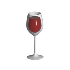 Glass of red wine in realistic style. Three-dimensional glass. Illustration for a mobile application, website, games, social networks, advertising of alcoholic beverages. 3d glass of wine