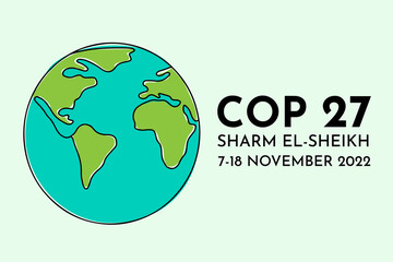 UN Climate Change Conference 2022 UNFCCC COP 27 vector banner design with planet outline color icon. International climat change summit poster.