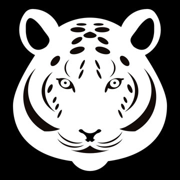 Tiger portrait. Tiger head. black and white vector illustr