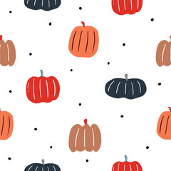 Seamless pattern of colorful pumpkins