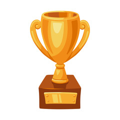 Winner cup in cartoon style, vector illustration. Award for first place in sports game. Golden trophy to the winner of the competition. Isolated element on a white background. Graphic icon of prize