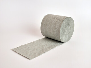 A roll of toilet paper on a white background.