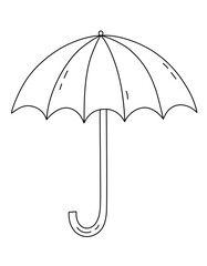 Vector Sketch Open Umbrella. Cute Umbrella Сane with handle. Hand draw illustration in cartoon doodle style. Black lines isolated on a white  background. Contour drawing. 