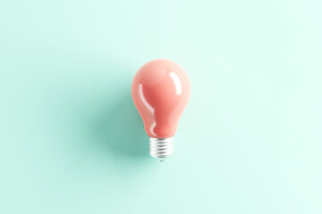 Ideas concepts, Creativity inspiration, Pink Lightbulb on pastel background, copy space, 3d render