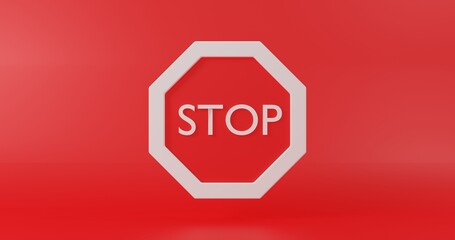 stop traffic symbol 3d rendered on red background