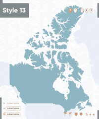 Canada - map with water, national borders and neighboring countries. Shape map.