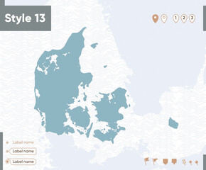 Denmark - map with water, national borders and neighboring countries. Shape map.