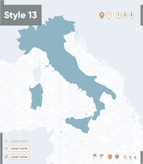 Italy - map with water, national borders and neighboring countries. Shape map.