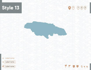 Jamaica - map with water, national borders and neighboring countries. Shape map.