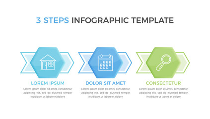 Infographic template with 3 steps with hexagons, workflow, process chart