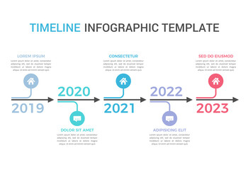 Horizontal timeline with five arrows, infographic template, workflow or process diagram