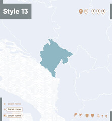 Montenegro - map with water, national borders and neighboring countries. Shape map.